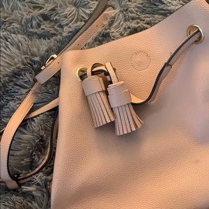 Medium Sized Rose Gold Faux Leather Cinchtop Bag